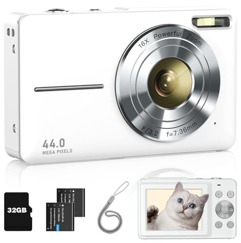 Digital Camera, Kids Camera FHD 1080P Point and Shoot Camera with 16X Zoom Anti Shake, Small Compact Camera for Teen Starter Children Kid Student Girl Boy(Pearl White)