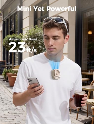 Aecooly Mini Portable Neck Fan, Mighty Hands Free Fan, Magnetic Fit Click 01 USB Rechargeable[10H Max Cooling Time], Battery Operated Wearable Personal Fan for Travel, Summer, Gifts for Women - Beige