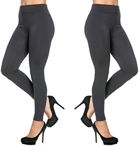 2 Pack of Women’s Fleece Lined Brushed Thermal Leggings Cold Winter Thick Black Tight Pants (2 Pack, Charcoal Gray)