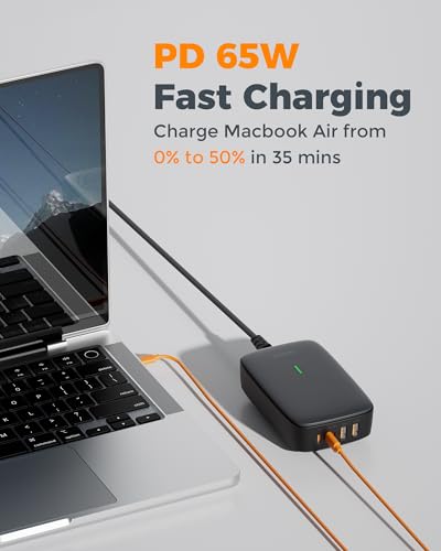 TESSAN Cargador Inalámbrico 6 en 1 Magnético, PD 65W Estación de Carga con USB-C, Carga Rápida para iPhone 15/16/17, MacBook y Tableta, Ideal para Hogar, Oficina y Viajes