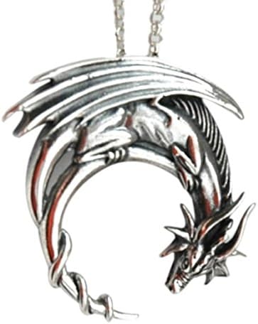 SYMBOLIC 'Winged Moon Dragon' Pendant Necklace in GIFT BOX | Medieval, Silver-Tone w/ Full Chain