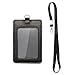 Badge Holder, 2-Sided Vertical Style PU Leather ID Badge Holder with 1 ID Window and 1 Card Slot and 1 piece 31 inch Polyester Detachable Neck Lanyard / Strap,3 pcs Black