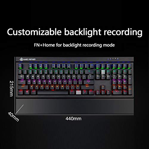 COM1950s 108Keys Mechanical Keyboard Metal Panel Board All Keys No Conflict Custom Backlit Punk Gaming Keyboard Office Computer Keyboard (Black, 108Keys)
