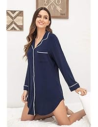 Ekouaer - Camisón de manga larga con botones para mujer