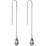Body Candy Handcrafted Midnight Drop Threader Earrings Created with Swarovski Crystals