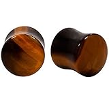 Pair Of Double Flare Organic Red Tigers Eye Stone Ear Plug Piercings (Multiple Sizes Available)