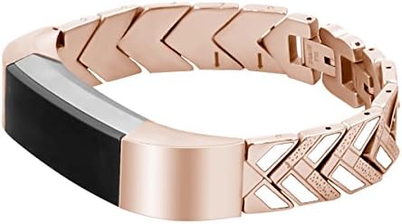 Newest Premium Replacement Accessory Metal Watch Bands Bracelet Strap for Fitbit Alta HR and Alta(No Tracker) (Style G: Rose Gold)