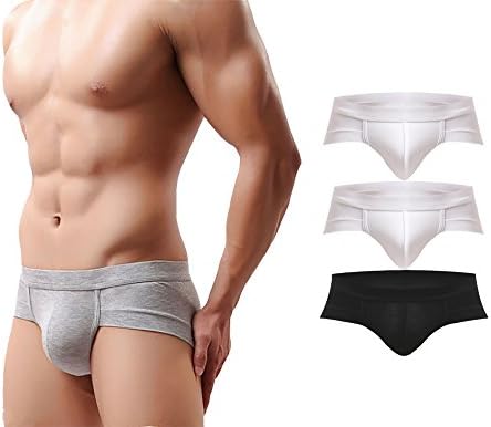 Crazy Gentleman Men Underwear 3 Pack Low-Waist Cottons Bulge Front Punch Boxer Brief Trunk (M, Black, White, White)