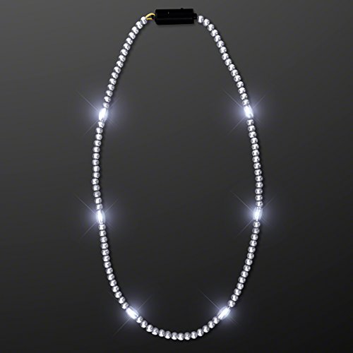 Silver Light Up LED Mardi Gras Bead Necklace