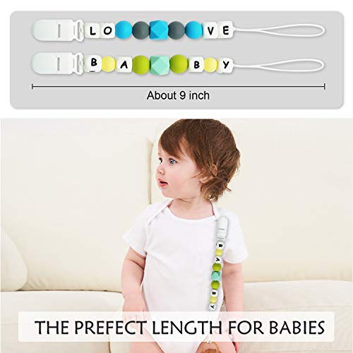 Pacifier Clip for Boys and Girls, Baby Holder Leash, Silicone Teething Straps Unisex Design, Silicone Pacifier Clip, Baby Shower Gift Set, Easy to Use for Teething Toys (Baby Love)