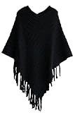 SEXYARN Women's Batwing Tassels Poncho Cape Winter Knit Sweater Cloak