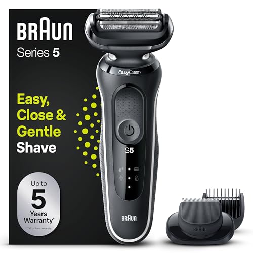 Braun Series 5 Elektrorasierer mit EasyClick Aufsatz, Barttrimmer, Rasierer Herren, EasyClean, Wet & Dry, Geschenk Mann, Made in Germany, 51-W1500s, weiß