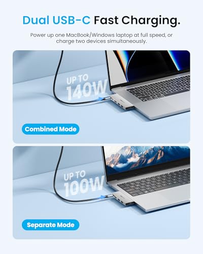 VENTION MacBook USB Adapter, 6-in-2 Mac Hub with Dual USB C, Removable Magnetic USB-C Connector, PD 140W / 8K @ 240Hz / 80Gbps Max, Compatible with All Laptops/iPads, Silver