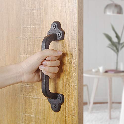 WEBI Rustic Gate Handle:9 Inch Cast Iron Sliding Barn Door Handle,Vintage Metal Gate Pull Handle Fence Handle Antique Long Cabinet Handles for Outdoor,Garage,Closet,Interior,Drawer,Brown,2 Packs