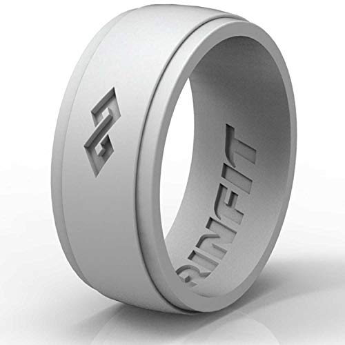 Rinfit Silicone Wedding Ring for Men Designed Silicone Rubber Band (10, Gray)