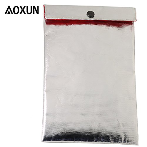 Aoxun Fire Resistant Document Bag- Heavy Duty Fiberglass Lining- Portable Fireproof Explosionproof Storage Pouch Used to store cash bank files and other important documents