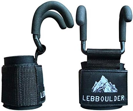 LEBBOULDER Weight Lifting Rod Hooks Heavy Duty Neoprene Padded Wrist Wraps Power Weight Lifting Training Gym Grips Straps Bandage Set Of 2