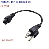 Toptekit US 3Pin Mickey Mouse Power Cord AC Power short Cord, USA Nema 5-15P Male to IEC320 C5 Female Laptop Power Cable,1ft 3-Prong Notebook/Laptop AC Power Cord IEC320 C5 to NEMA 5-15P UL/CSA listed