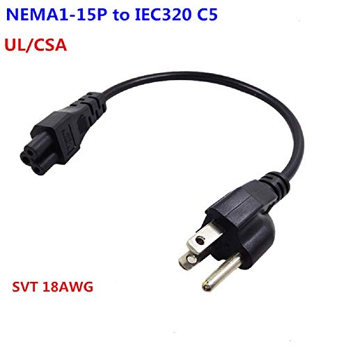 Toptekit US 3Pin Mickey Mouse Power Cord AC Power short Cord, USA Nema 5-15P Male to IEC320 C5 Female Laptop Power Cable,1ft 3-Prong Notebook/Laptop AC Power Cord IEC320 C5 to NEMA 5-15P UL/CSA listed