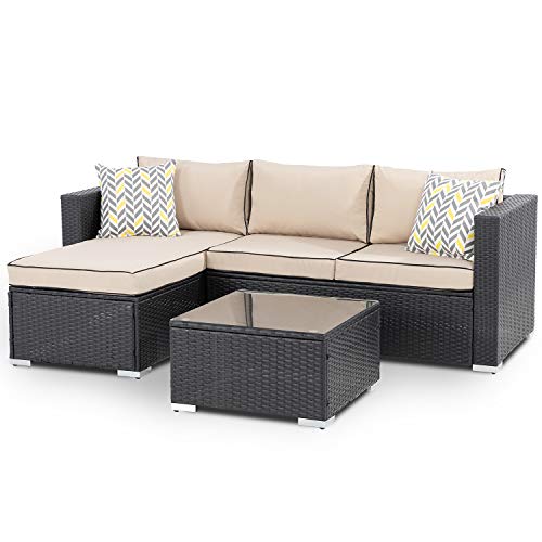 Walsunny Outdoor Furniture Patio Sets,Low Back AllWeather Small Rattan
