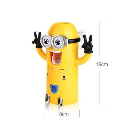 Cute Two Eyes Despicable Me Minions Design Combo Set Toothbrush Holder Automatic Toothpaste Dispenser with Rinse Cup (Yellow)