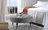 Divano Roma Furniture - Round Tufted Microfiber Coffee Table with Casters, Ottoman with Wheels (Grey)