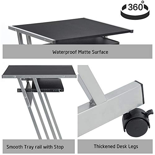 Aingoo - Small Computer Desk with Rolling Keyboard Tray and Metal Frame Space Saving Study Desk, Black