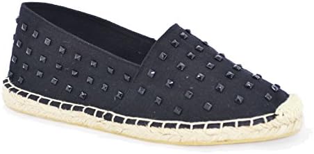 Jacobies Beverly Hills Women's Studded Espadrille Flats (8, Black)