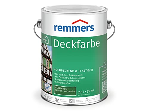 Remmers Deckfarbe blattgrün, 2,5 Liter, Deckfarbe für innen und außen, Wetterschutzfarbe viele Untergründe, hochdeckend, wetterfest