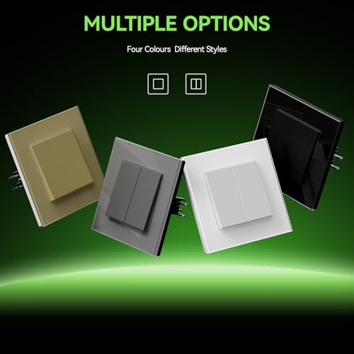 BSEED Light Switch With Glass, Wall Light Switch with Hook,Switch Switch,Push Button,Easy Installation,E-Series,1 Gang 2 Way - 2 Packs,86mm White