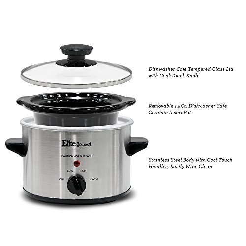 Elite Gourmet MST250XS Electric Slow Cooker Ceramic Pot, with