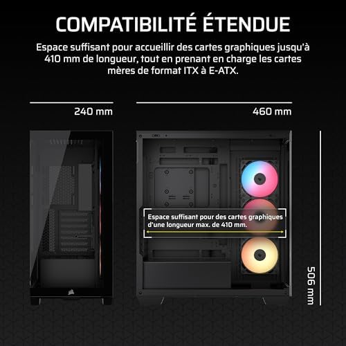 3500X RS-R ARGB Boîtier PC Mi-Tour avec Vitre Panoramique – 3 Ventilateurs RS120-R ARGB Préinstallés, Système de Fixation InfiniRail, Compatible Une Carte mère à Connexion Inversée – Noir