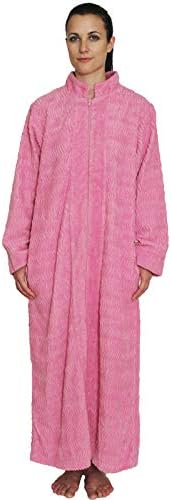 NDK New York Women's Zipper Front Chenille Bathrobe 100% Cotton Length 52 inches