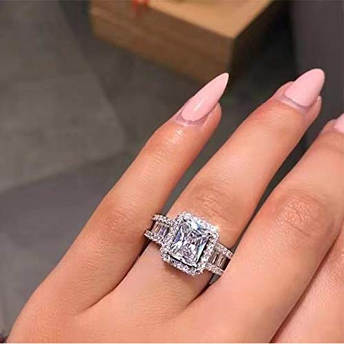 Sdouefos Princess Cut Cubic Zirconia Ring 925 Sterling Silver Engagement Wedding Ring with Emerald Cut Cubic Zirconia Simulated Diamond Wedding Engagement Ring (L 1/2)