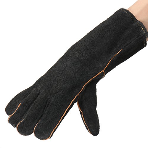 Heaty Duty Wood Burner Welding Heat Resistant Leather Gloves Stoves Fire Black