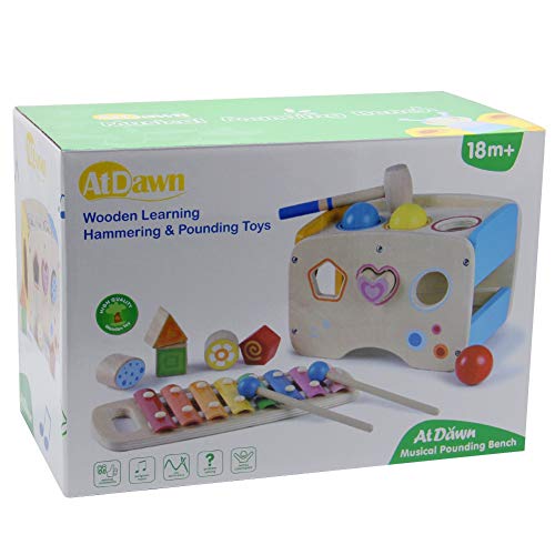 image for ATDAWN Wooden Shape Sorter Bus with Slide Out Xylophone, Wooden Musica