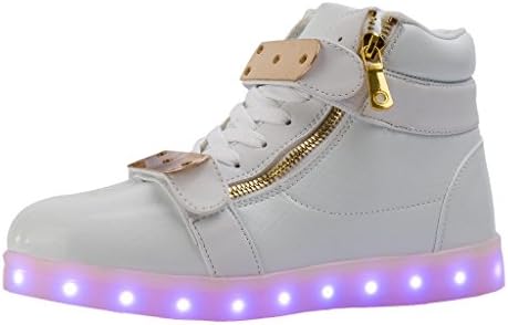 Eslla Unisex LED Color Flashing High Top White Light Up Shoes - 7 B US