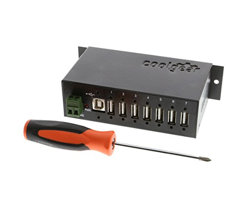 Coolgear Surge Protected Metal 7-Port USB 2.0 Hub w/ DIN RAIL Mounting Kit Japan NEC Chip