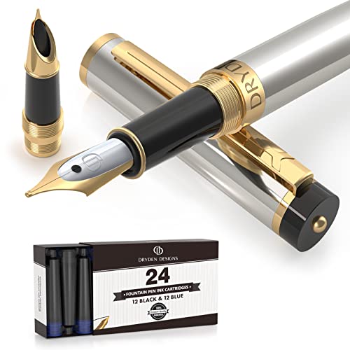 Dryden Designs Fountain Pen Medium and Fine Nibs Metallic Silver