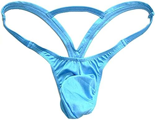 WenMei Mens Low Waist Briefs Thong G-String Bikinis Underwear (L, Light Blue)