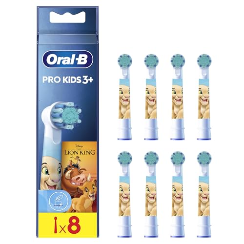 Oral-B Testine di Ricambio Kids 3+, Bianche, 8 Ricambi - 8 Testine di Ricambio per Spazzolino Elettrico Pro Kids 3+, Disney Re Leone, con Setole Morbide, per i Bambini dai 3 Anni in su