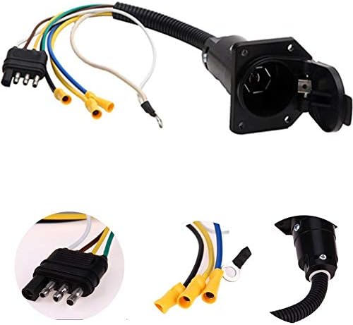 Yuyue Electronic 4 Flat to 7 Way RV Trailer Light Plug Wire Harness Converter Adapter for Car Truck Trailer Hitch with Connector Socket Mounting Bracket