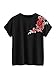 Romwe Women's Floral Embroidery Cuffed Short Sleeve Casual Tees T-Shirt Tops