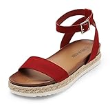 DREAM PAIRS Women's Red Suede Open Toe Ankle Strap