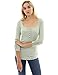 PattyBoutik Women Henley Crochet Lace Inset Long Sleeve Top (Light Turquoise Small)