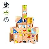MEIGO Wooden Toys - Toddler Wooden Educational Preschool Dominoes Shape Puzzle Matching Game Building Blocks for Kids 1 2 3 4-5 Year Old Boys Girls (32PCS)