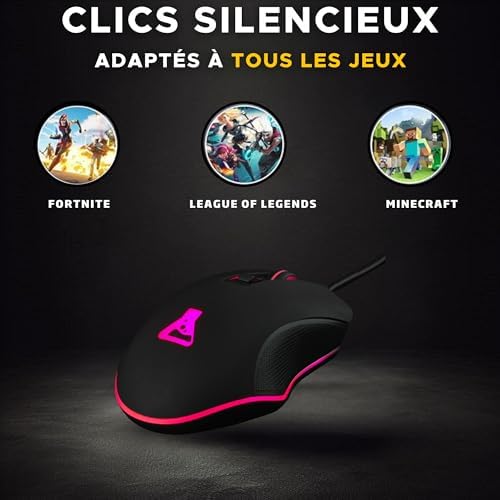 - Kult Helium Souris Gamer Filaire USB - Capteur Optique 800 à 6400 DPI, Rétroéclairage LED 7 Couleurs, 6 Boutons - Souris Gaming Confortable et Légère - Compatible PC PS4 Xbox One PS5