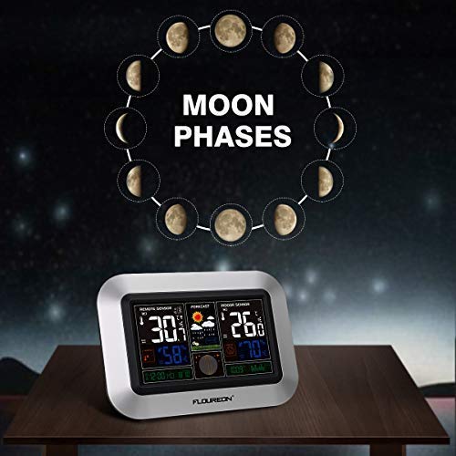 Weather Forecast Station,Digital Home Weather Station with Morning Noon and Night Precision Forecast, In/Outdoor Temperature and Humidity Gauge Calendar Weather Forecaster Snooze Alarm Clock -Sliver