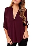 DEARCASE Women's Plus Size V-Neck Cuffed Sleeve Blouse Shirts Tops