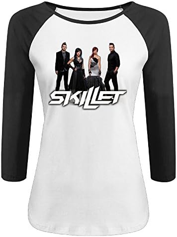 Women's Skillet Rise 100% Cotton 3/4 Sleeve Athletic Baseball Raglan T-Shirt Black US Size M